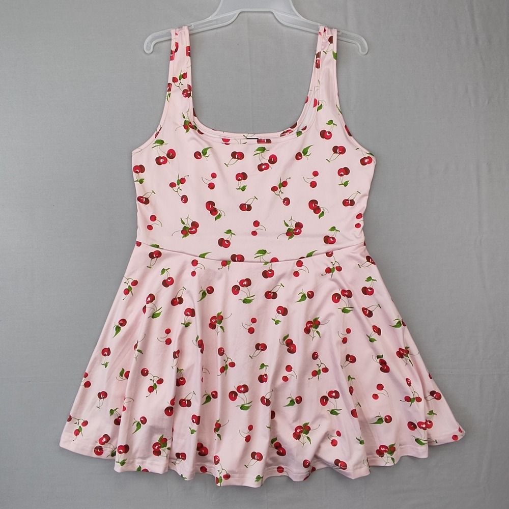 Pink Cherry Print Fit-and-Flare Dress
